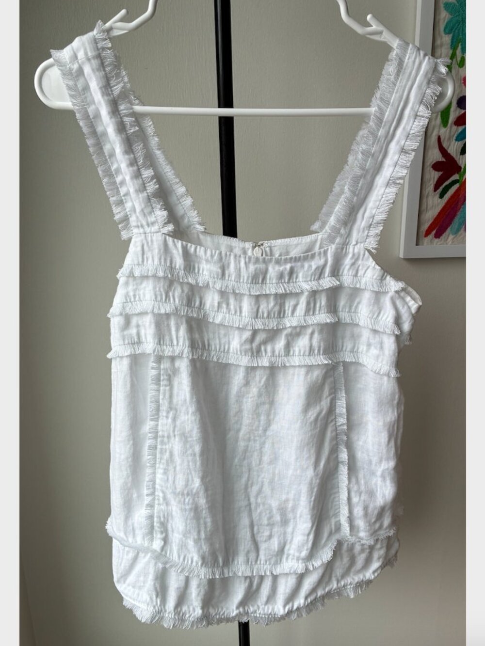 J. Crew White Linen Fringe Square-Neck Tank Top - Size 2